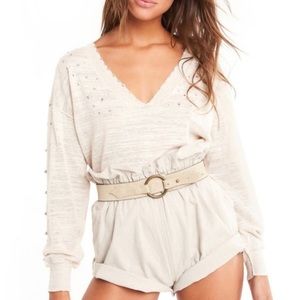WILDFOX Embellished Studded V-Neck Sweater SMALL